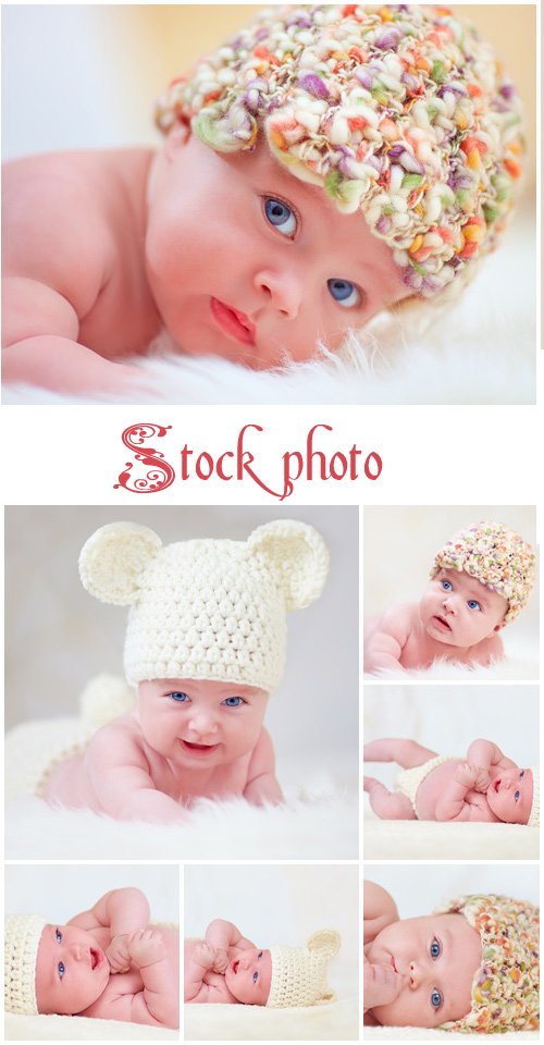 Portrait of cute little baby in colorful hat - stock photo