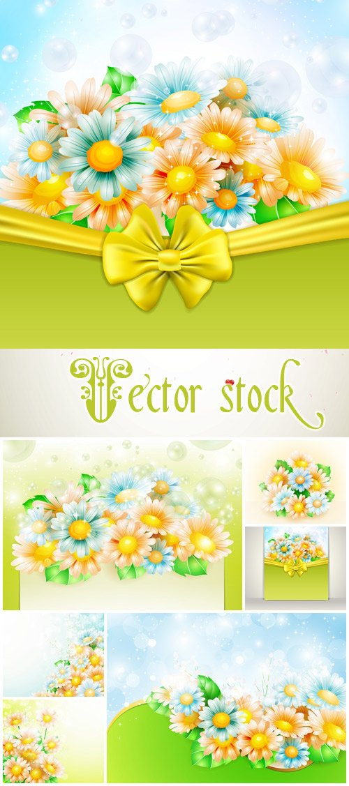 Invitation card with spring flowers - vector stock