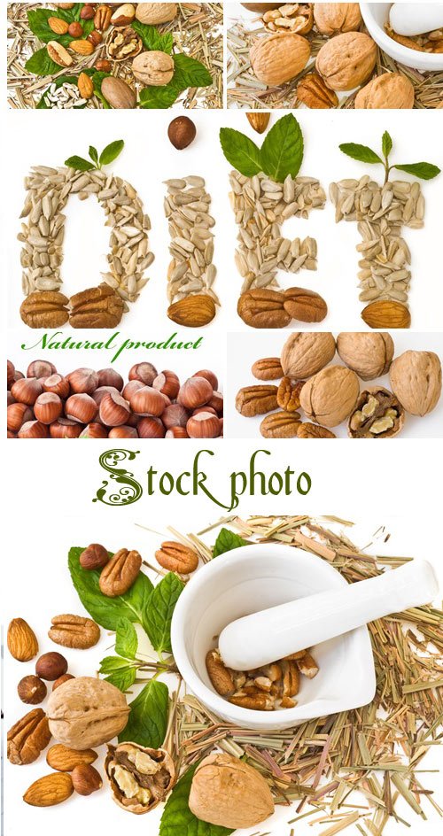Different nuts on white background - stock photo