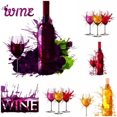 Wine bottles and glasses - vector stock