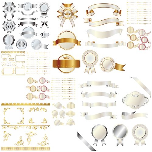 Vector decorative gold and silver frame and ornaments - vector stock