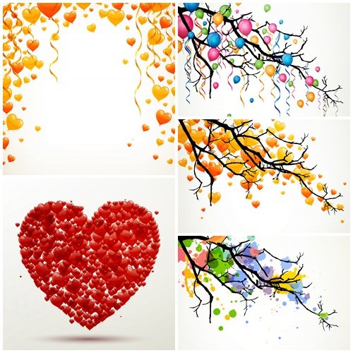 Vector backgrounds with hearts and ballons for holiday, 5 - vector stock