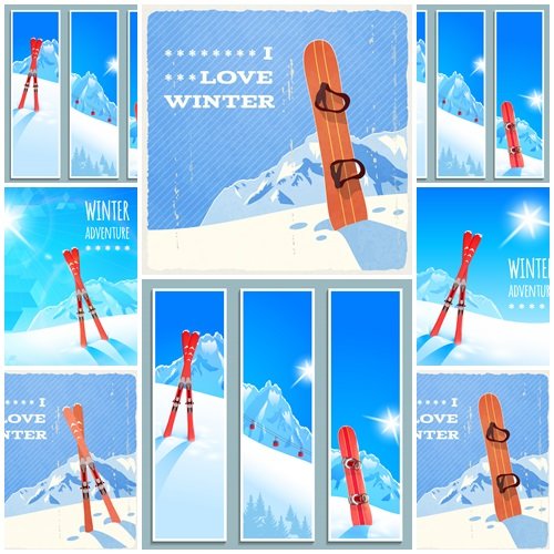 Vector backgrounds  with winter and ski