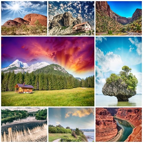 Nature and sunset photo collection - stock photo