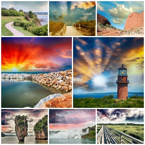 Nature and sunset photo collection - stock photo
