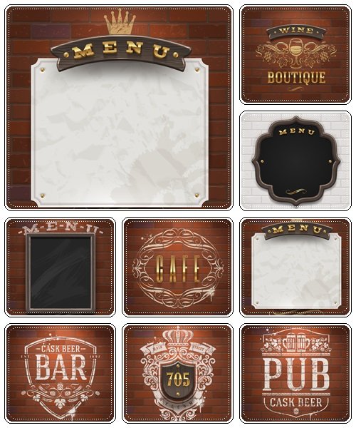 Bar and cafe menu inscription on wood - vector stock