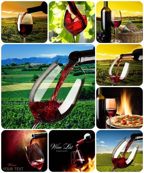 Red wine on vineyard backgrounds - stock photo
