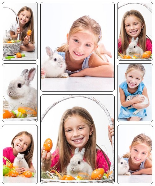 Smiled girl with white rabbit - stock photo