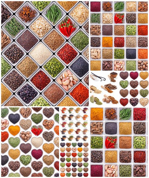 Large collection of different spices and herbs, part 2 - stock photo