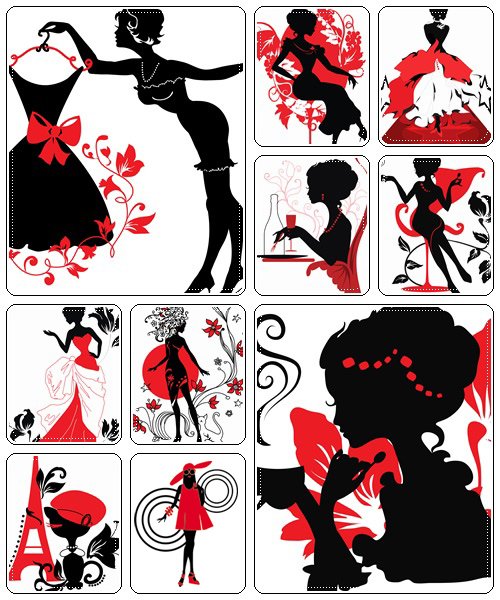 Vector woman silhouette in black and red - vector stock