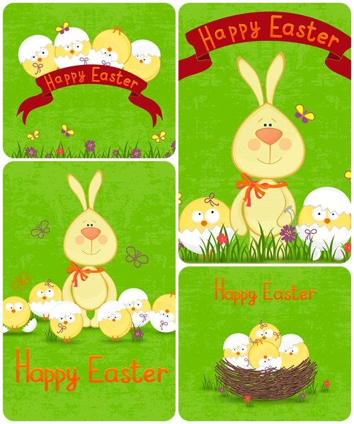 Happy Easter card template, basket with eggs  - vector stock