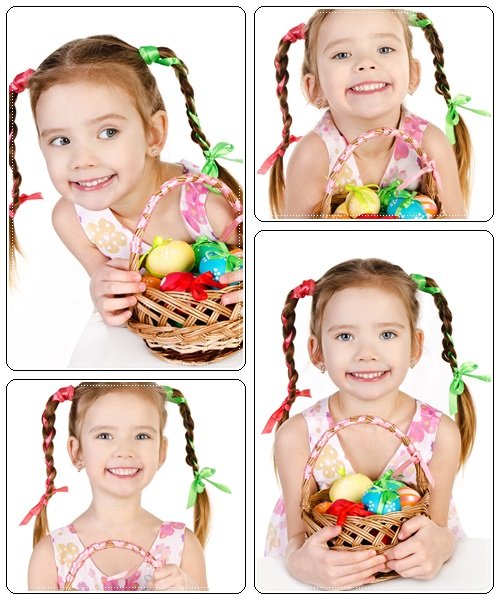 Young girl and easter basket - stock photo