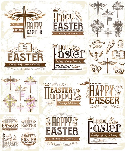 Set of spring and easter elements, 12  - vector stock