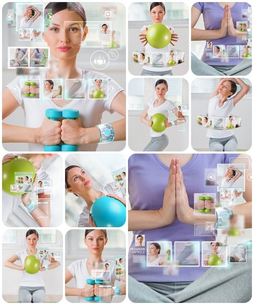 Woman doing exercise with ball - stock photo