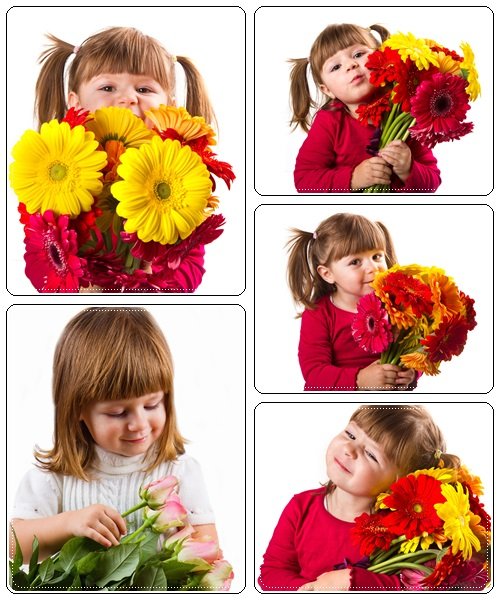 Small girl with flowers - stock photo
