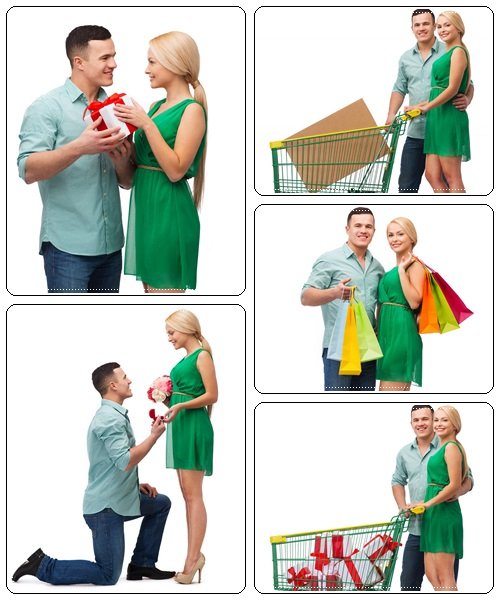 Smiling couple with gift box - stock photo