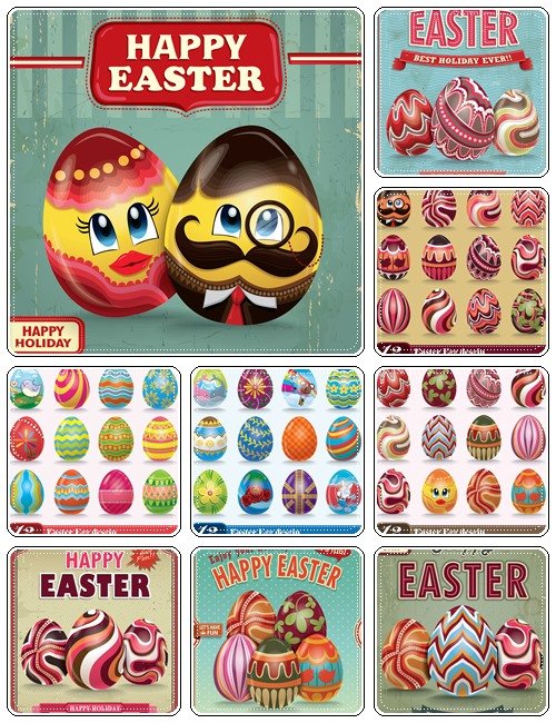 Easter vintage decoration with fanny eggs  - vector stock