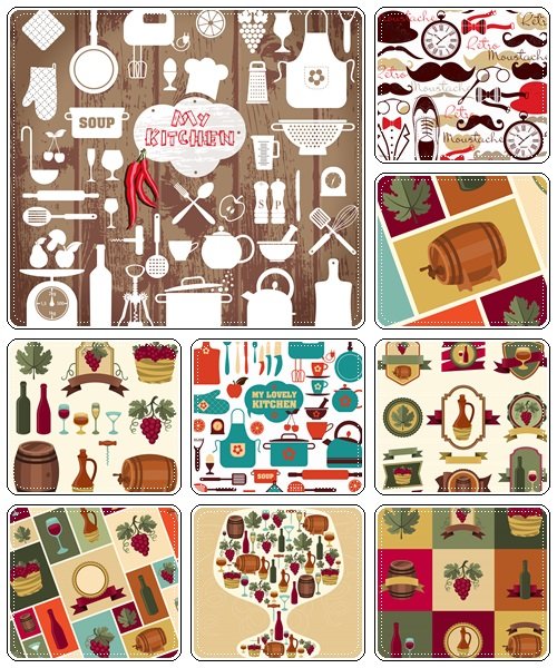 Wine and kitchen vintage hand drawn illustration  - vector stock