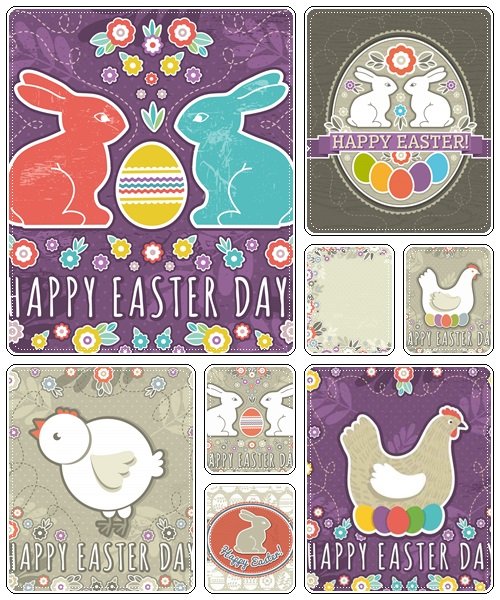 Greetings card with easter eggs and rabbit  - vector stock