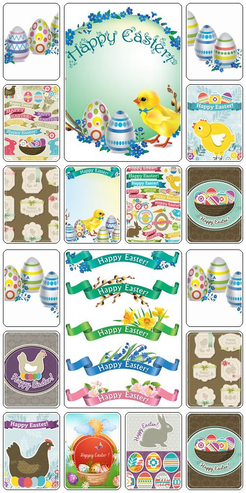 Set of spring and easter vintage elements, 24  - vector stock