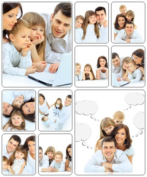 Beautiful happy family, isolated over a white background - stock photo