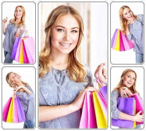 Happy woman shopping - stock photo