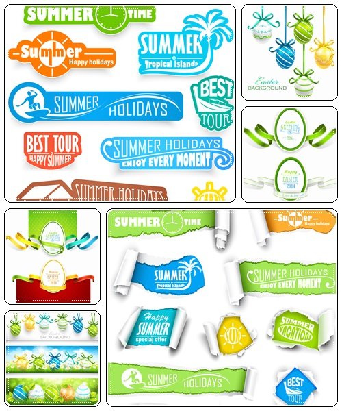 Easter and summer emblems and banners  - vector stock