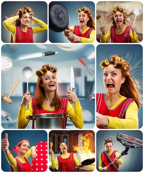 Crazy housewife  - stock photo