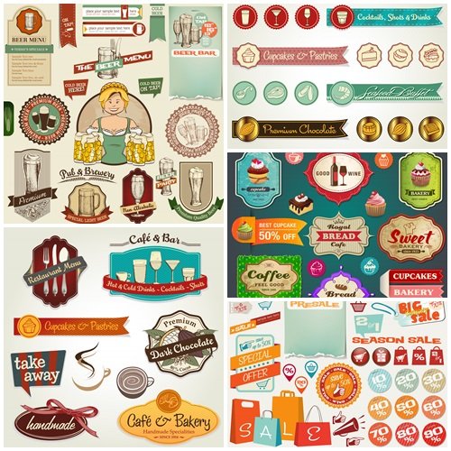 Vector retro set of different Sale buttons, labels, icons