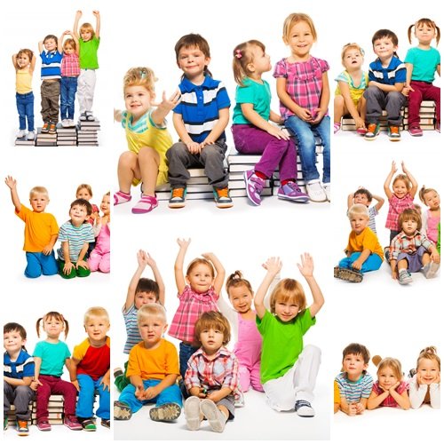 Group of children on white background - stock photo