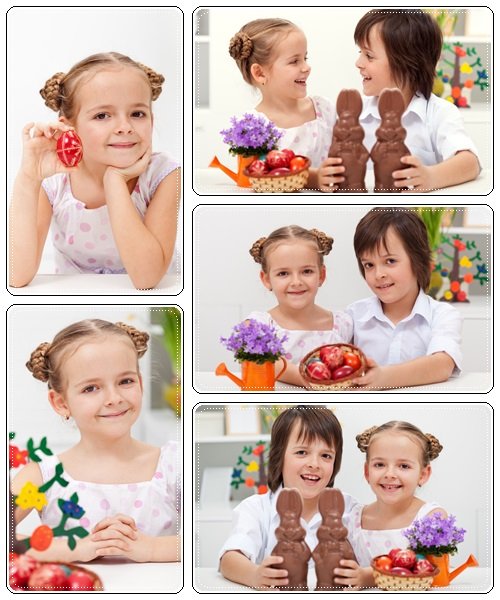 Happy kids at easter time - stock photo