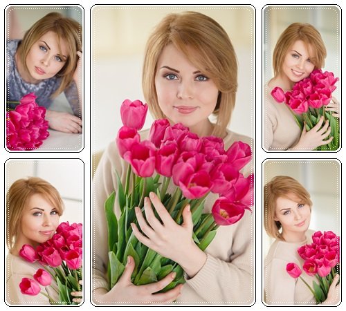 Bright pink flowers in girl's hands - stock photo