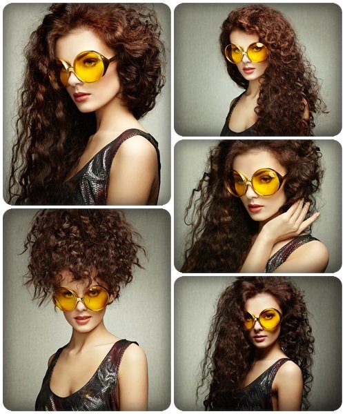 Beautiful woman in yellow sunglasses - stock photo