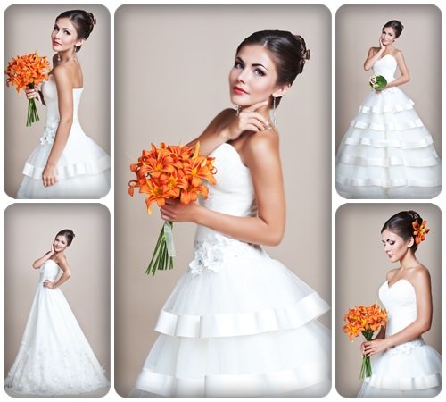 Beautiful bride with orange flowers - stock photo