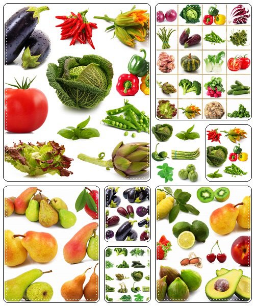Fresh fruit and vegetables on white - Stock Photo