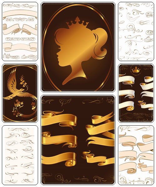 Set of golden vector ribbons and vintage elements  - vector stock
