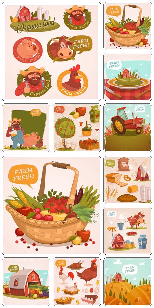 Farm fresh. Organic food. Retro style vector illustration  - vector stock