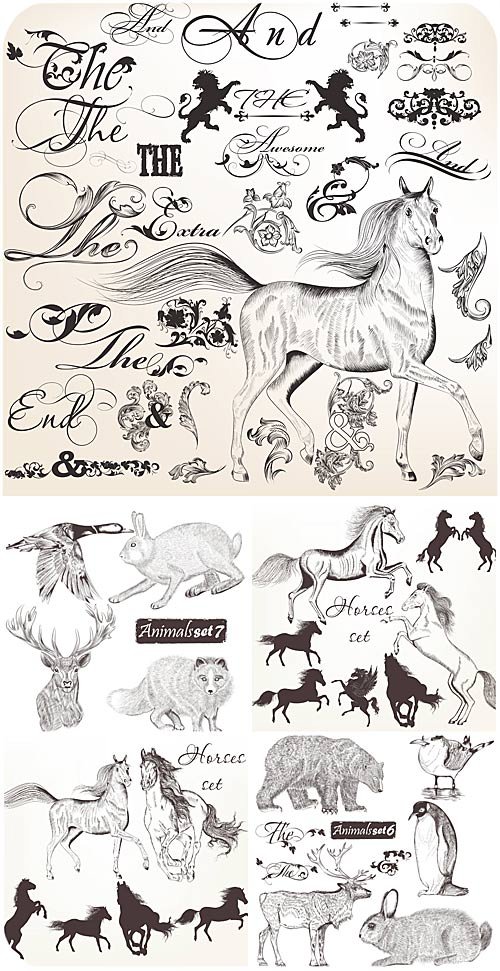 Animals and design elements vector