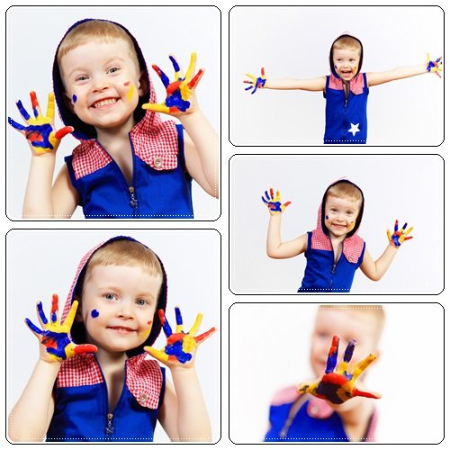 Fanny boy with color hands - Stock Photo