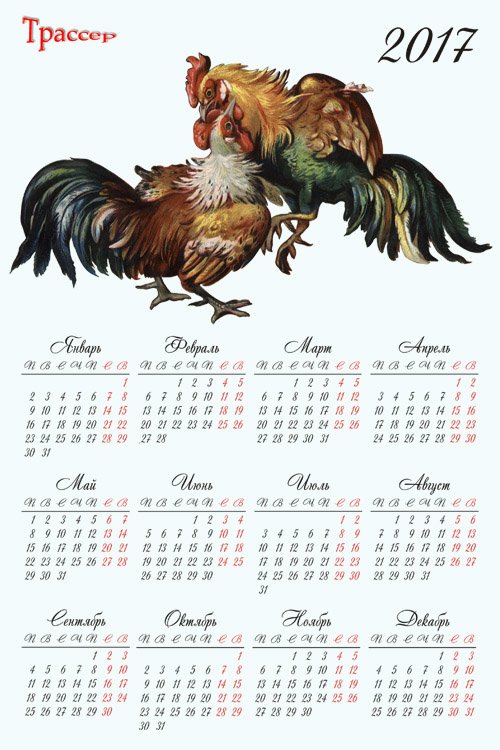 Настенный календарь на 2017 год - Петушиный бой
